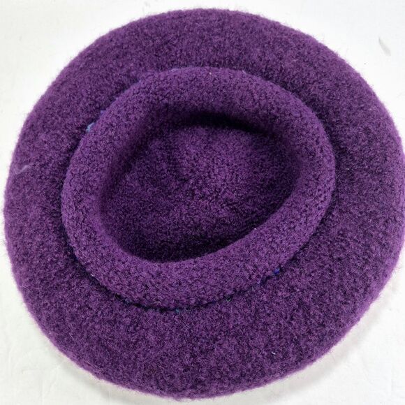 Handmade Purple Felted Wool Hat w/ Green Blue Crochet Band Boho Retro
